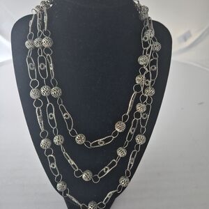Vintage Antiqued Silvertone Paper Clip Necklace